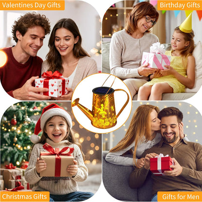 Solar Watering can with Lights, Unique Gifts for Mom Grandma Women Birthday, Waterproof Gardening Gifts Watering Can with Cascading Lights Outdoor Decor for Garden Patio Yard Pathway Backyard
