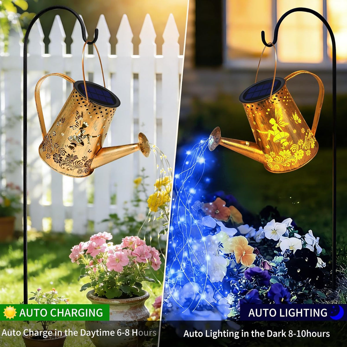 Solar Watering can with Lights, Unique Gifts for Mom Grandma Women Birthday, Waterproof Gardening Gifts Watering Can with Cascading Lights Outdoor Decor for Garden Patio Yard Pathway Backyard