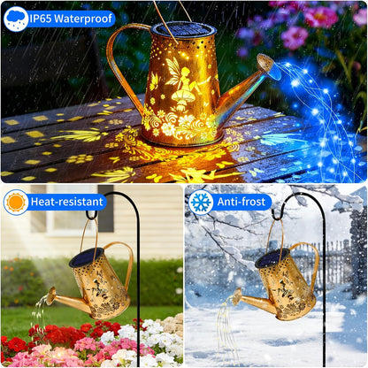 Solar Watering can with Lights, Unique Gifts for Mom Grandma Women Birthday, Waterproof Gardening Gifts Watering Can with Cascading Lights Outdoor Decor for Garden Patio Yard Pathway Backyard