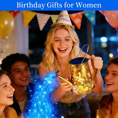Solar Watering can with Lights, Unique Gifts for Mom Grandma Women Birthday, Waterproof Gardening Gifts Watering Can with Cascading Lights Outdoor Decor for Garden Patio Yard Pathway Backyard