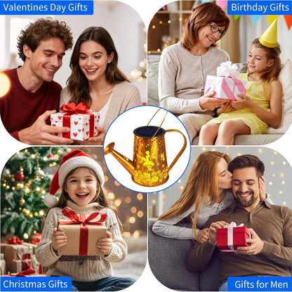 Solar Watering can with Lights, Unique Gifts for Mom Grandma Women Birthday, Waterproof Gardening Gifts Watering Can with Cascading Lights Outdoor Decor for Garden Patio Yard Pathway Backyard