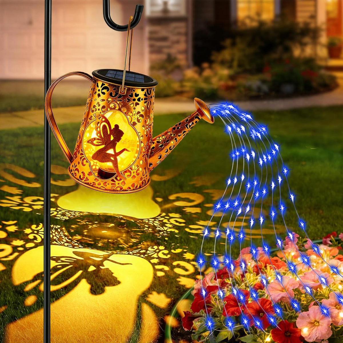 Solar Watering can with Lights, Unique Gifts for Mom Grandma Women Birthday, Waterproof Gardening Gifts Watering Can with Cascading Lights Outdoor Decor for Garden Patio Yard Pathway Backyard