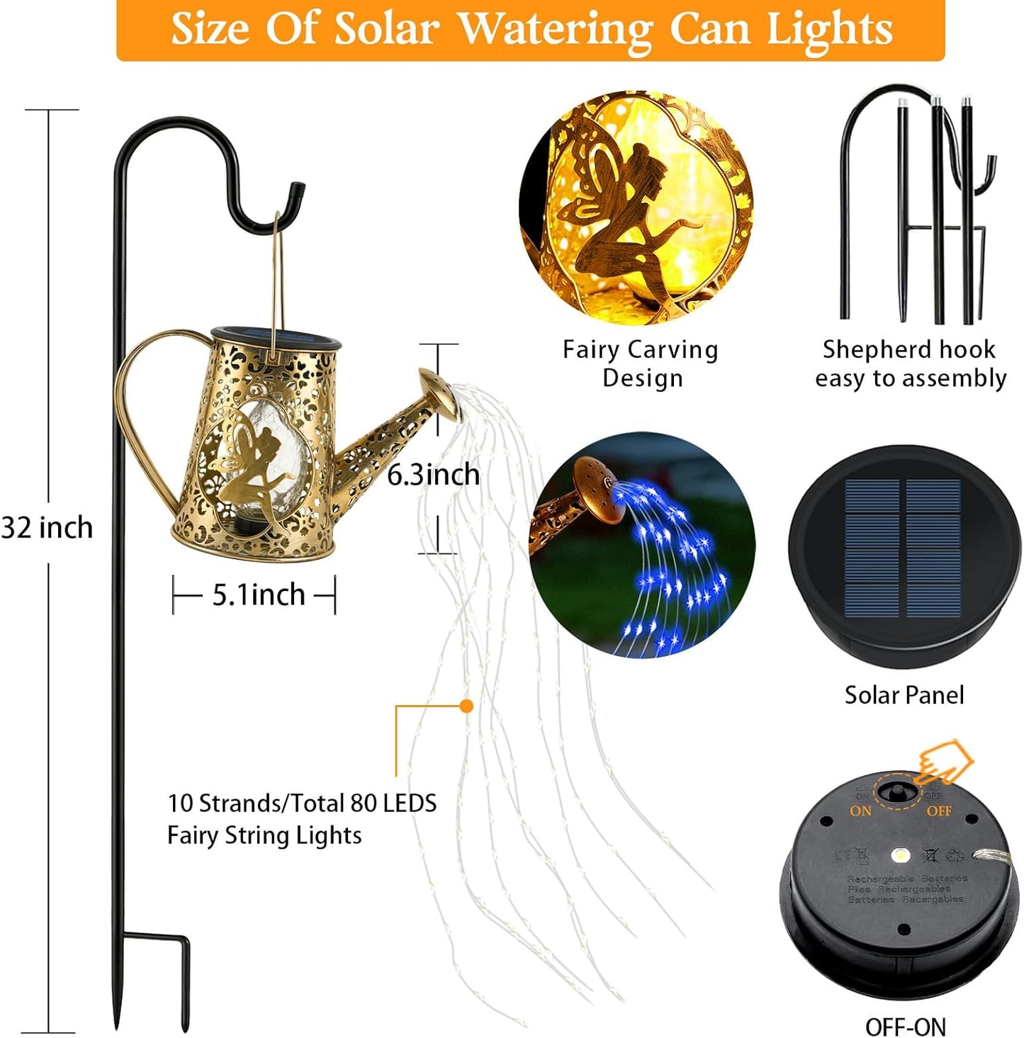 Solar Watering can with Lights, Unique Gifts for Mom Grandma Women Birthday, Waterproof Gardening Gifts Watering Can with Cascading Lights Outdoor Decor for Garden Patio Yard Pathway Backyard