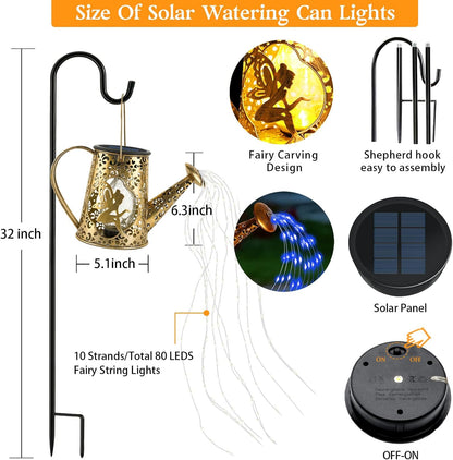 Solar Watering can with Lights, Unique Gifts for Mom Grandma Women Birthday, Waterproof Gardening Gifts Watering Can with Cascading Lights Outdoor Decor for Garden Patio Yard Pathway Backyard