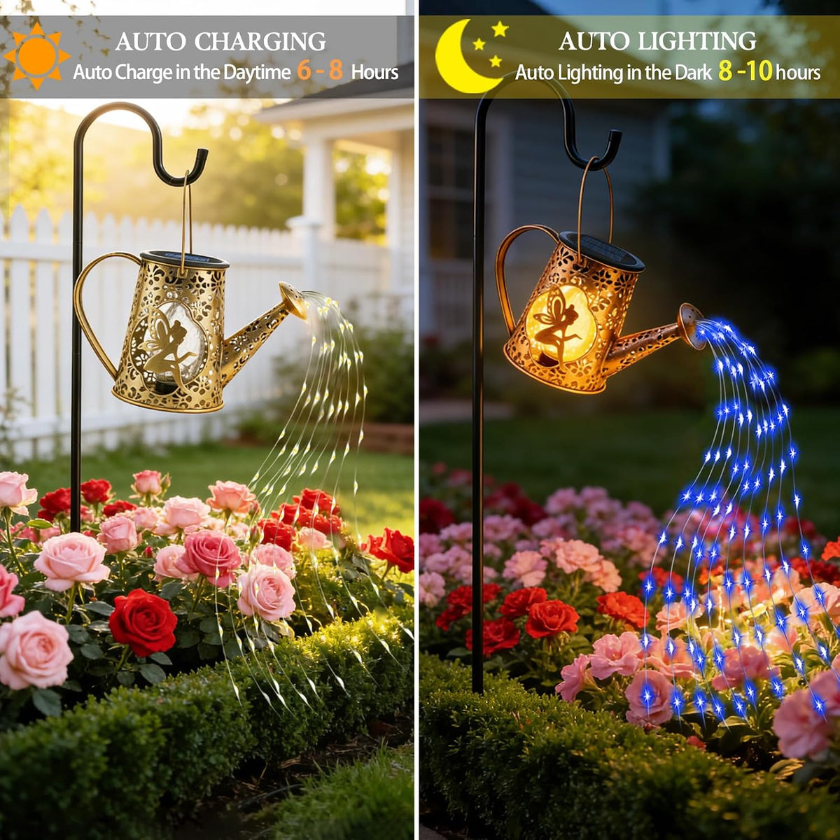 Solar Watering can with Lights, Unique Gifts for Mom Grandma Women Birthday, Waterproof Gardening Gifts Watering Can with Cascading Lights Outdoor Decor for Garden Patio Yard Pathway Backyard
