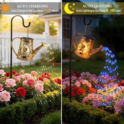 Solar Watering can with Lights, Unique Gifts for Mom Grandma Women Birthday, Waterproof Gardening Gifts Watering Can with Cascading Lights Outdoor Decor for Garden Patio Yard Pathway Backyard