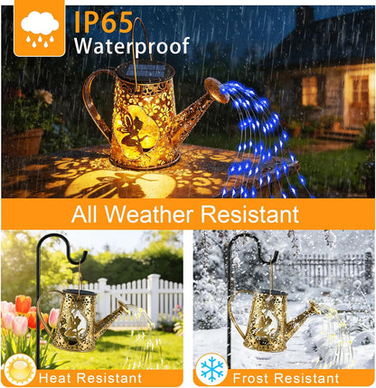 Solar Watering can with Lights, Unique Gifts for Mom Grandma Women Birthday, Waterproof Gardening Gifts Watering Can with Cascading Lights Outdoor Decor for Garden Patio Yard Pathway Backyard
