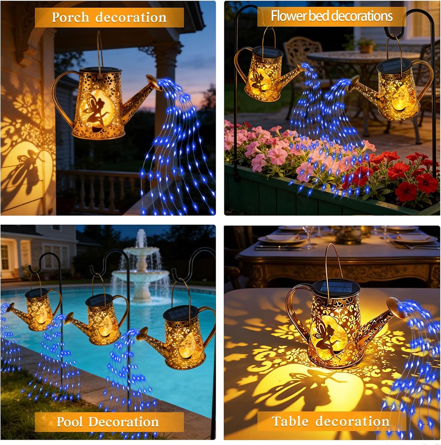 Solar Watering can with Lights, Unique Gifts for Mom Grandma Women Birthday, Waterproof Gardening Gifts Watering Can with Cascading Lights Outdoor Decor for Garden Patio Yard Pathway Backyard