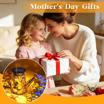 Solar Watering can with Lights, Unique Gifts for Mom Grandma Women Birthday, Waterproof Gardening Gifts Watering Can with Cascading Lights Outdoor Decor for Garden Patio Yard Pathway Backyard