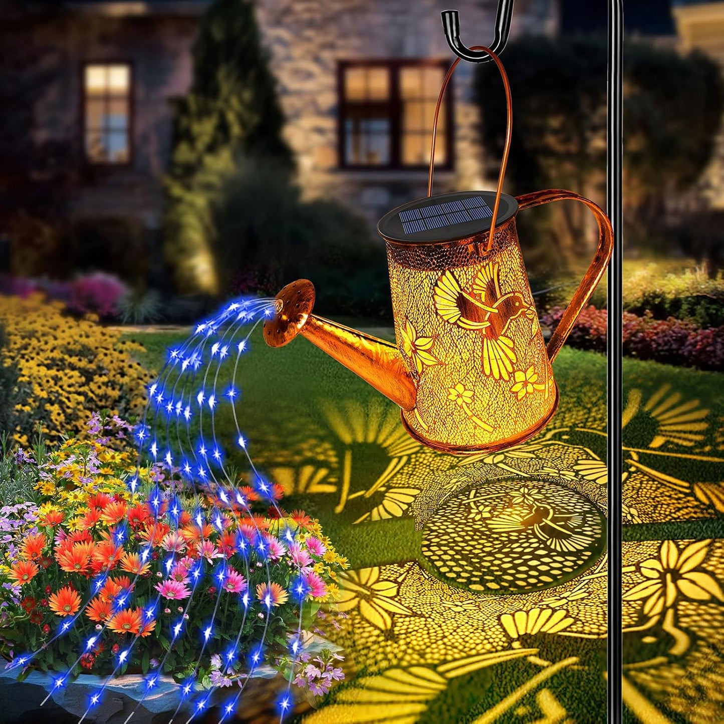Solar Watering can with Lights, Unique Gifts for Mom Grandma Women Birthday, Waterproof Gardening Gifts Watering Can with Cascading Lights Outdoor Decor for Garden Patio Yard Pathway Backyard