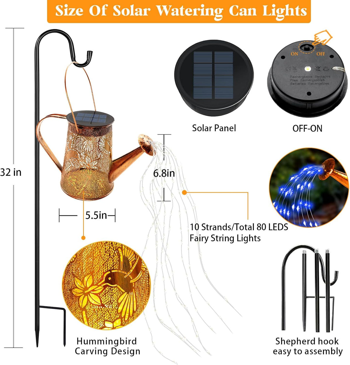 Solar Watering can with Lights, Unique Gifts for Mom Grandma Women Birthday, Waterproof Gardening Gifts Watering Can with Cascading Lights Outdoor Decor for Garden Patio Yard Pathway Backyard