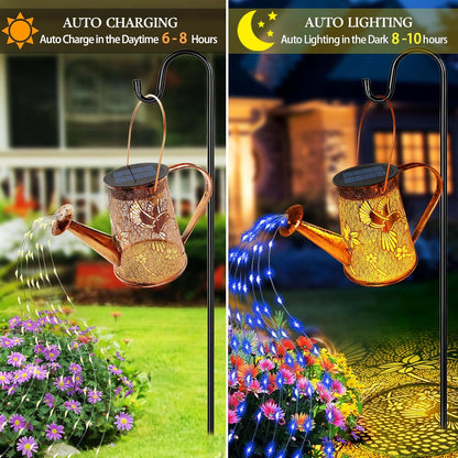 Solar Watering can with Lights, Unique Gifts for Mom Grandma Women Birthday, Waterproof Gardening Gifts Watering Can with Cascading Lights Outdoor Decor for Garden Patio Yard Pathway Backyard