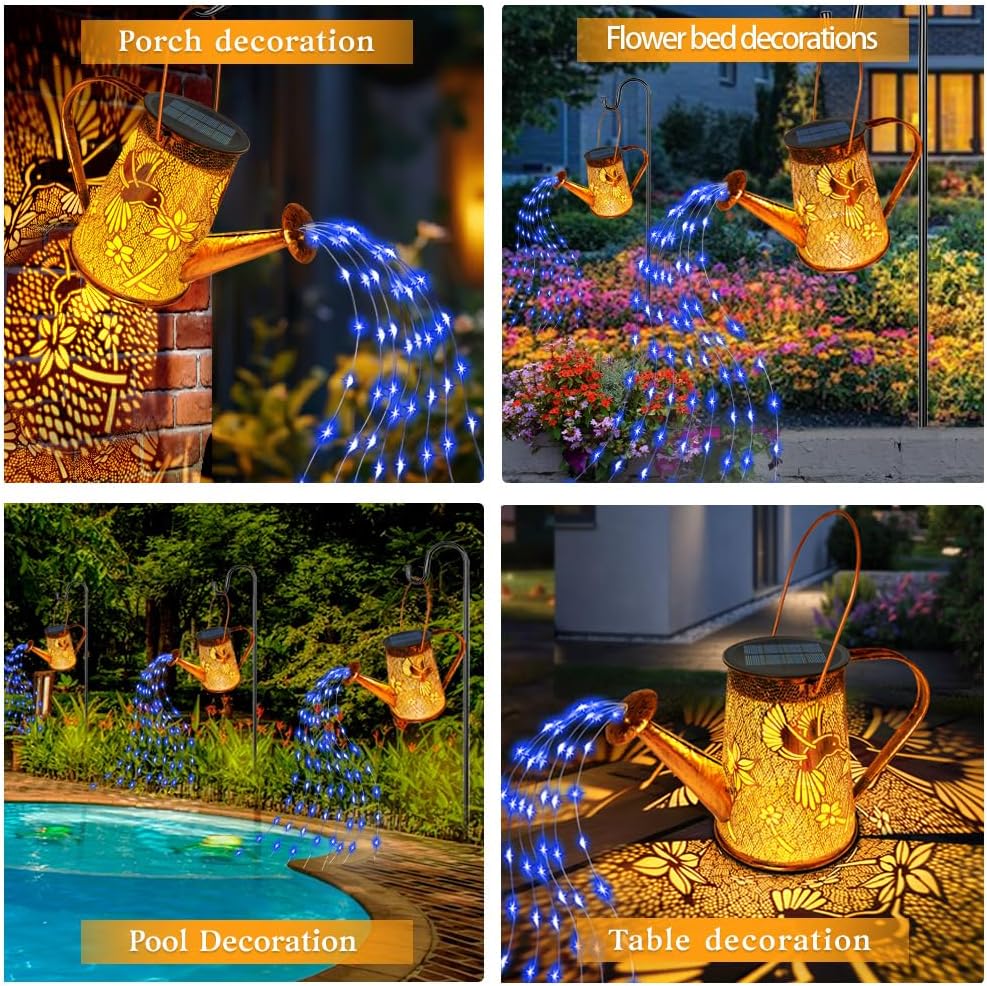 Solar Watering can with Lights, Unique Gifts for Mom Grandma Women Birthday, Waterproof Gardening Gifts Watering Can with Cascading Lights Outdoor Decor for Garden Patio Yard Pathway Backyard