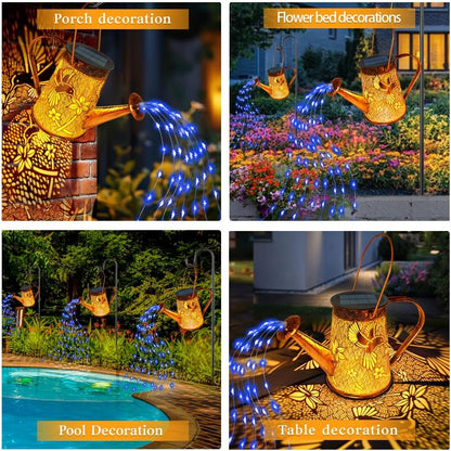 Solar Watering can with Lights, Unique Gifts for Mom Grandma Women Birthday, Waterproof Gardening Gifts Watering Can with Cascading Lights Outdoor Decor for Garden Patio Yard Pathway Backyard