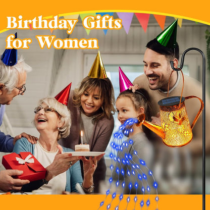 Solar Watering can with Lights, Unique Gifts for Mom Grandma Women Birthday, Waterproof Gardening Gifts Watering Can with Cascading Lights Outdoor Decor for Garden Patio Yard Pathway Backyard