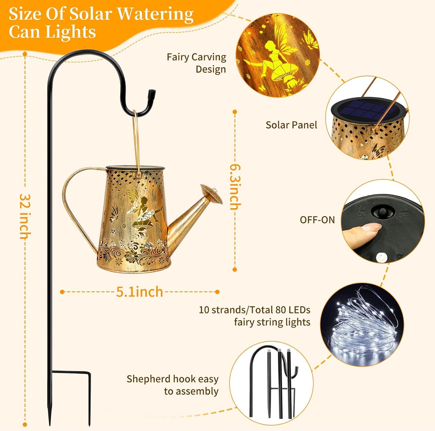 Solar Watering can with Lights, Unique Gifts for Mom Grandma Women Birthday, Waterproof Gardening Gifts Watering Can with Cascading Lights Outdoor Decor for Garden Patio Yard Pathway Backyard