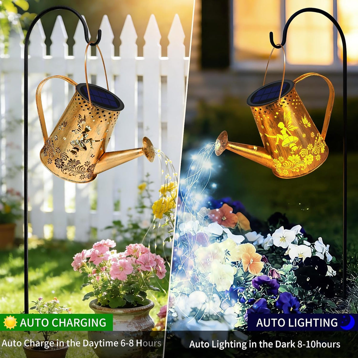 Solar Watering can with Lights, Unique Gifts for Mom Grandma Women Birthday, Waterproof Gardening Gifts Watering Can with Cascading Lights Outdoor Decor for Garden Patio Yard Pathway Backyard