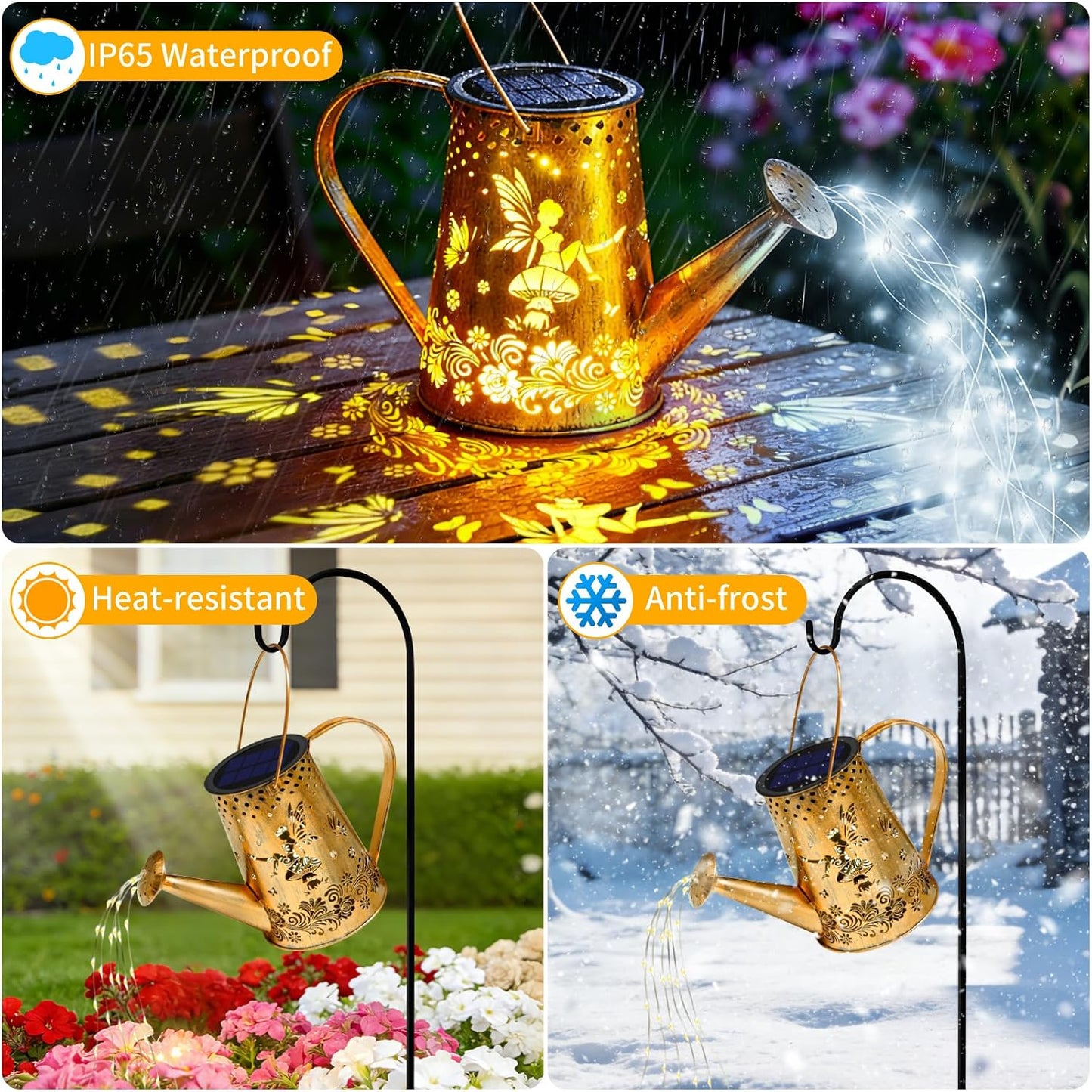 Solar Watering can with Lights, Unique Gifts for Mom Grandma Women Birthday, Waterproof Gardening Gifts Watering Can with Cascading Lights Outdoor Decor for Garden Patio Yard Pathway Backyard