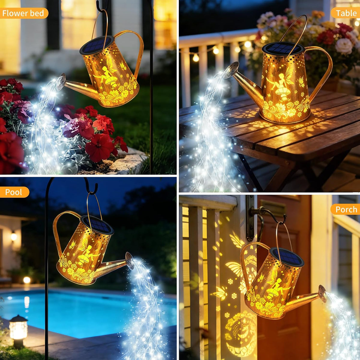 Solar Watering can with Lights, Unique Gifts for Mom Grandma Women Birthday, Waterproof Gardening Gifts Watering Can with Cascading Lights Outdoor Decor for Garden Patio Yard Pathway Backyard