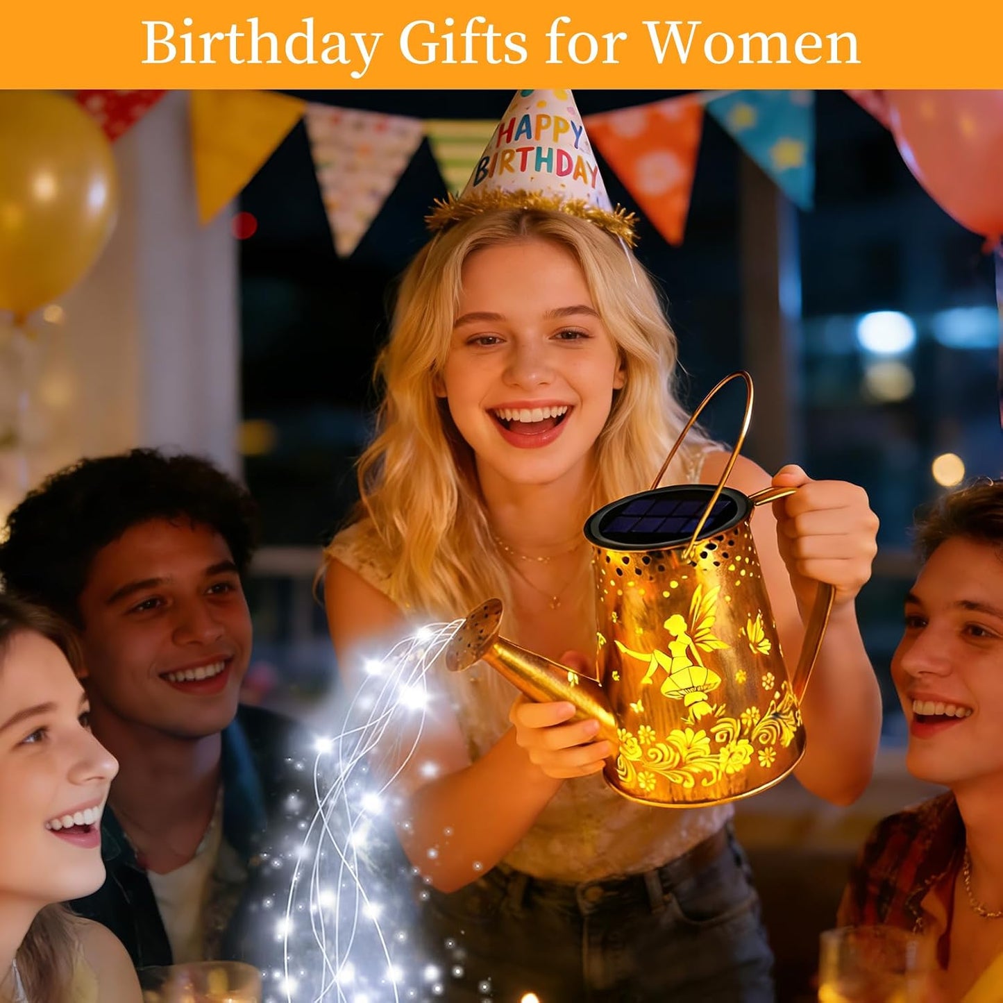 Solar Watering can with Lights, Unique Gifts for Mom Grandma Women Birthday, Waterproof Gardening Gifts Watering Can with Cascading Lights Outdoor Decor for Garden Patio Yard Pathway Backyard