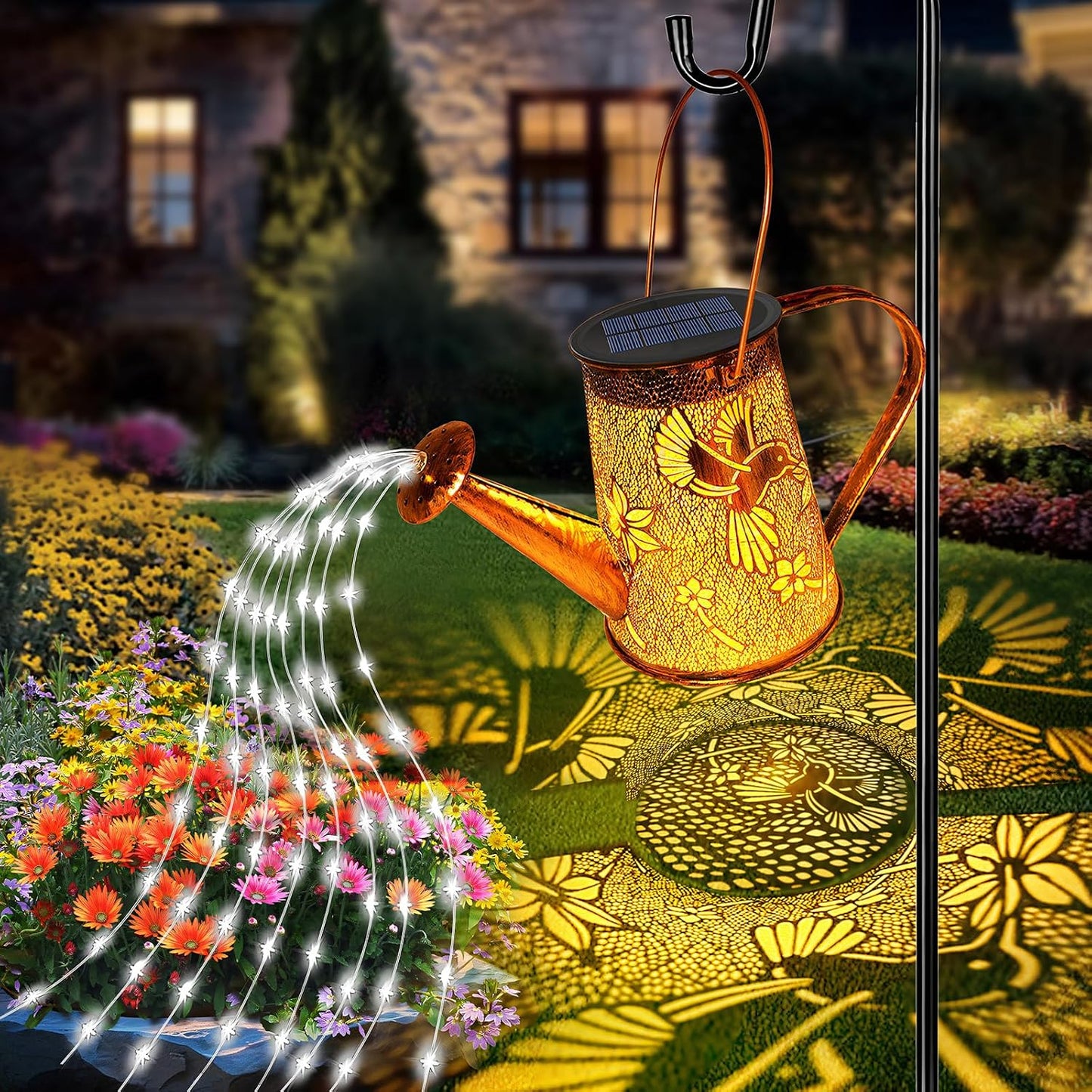 Solar Watering can with Lights, Unique Gifts for Mom Grandma Women Birthday, Waterproof Gardening Gifts Watering Can with Cascading Lights Outdoor Decor for Garden Patio Yard Pathway Backyard