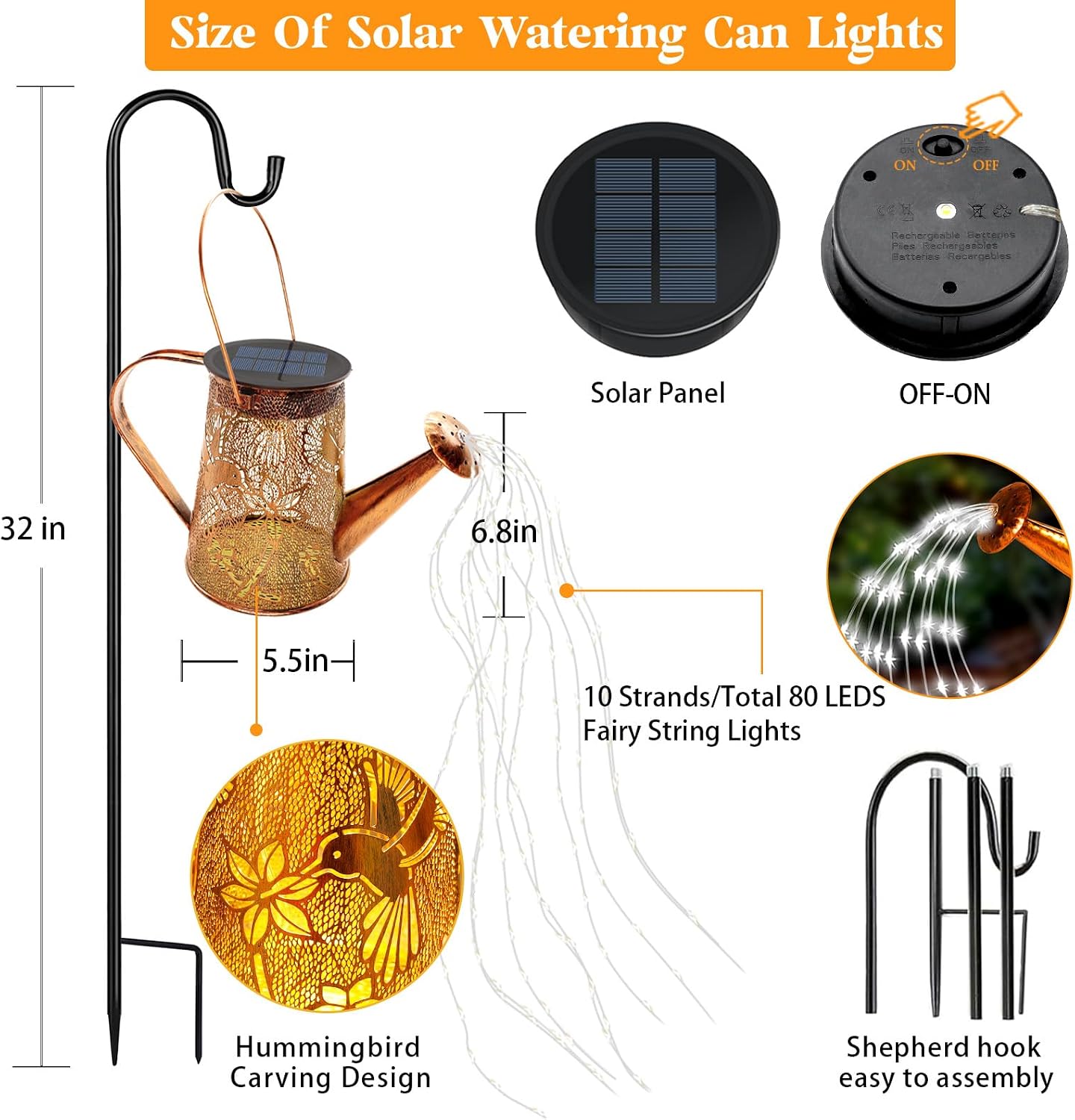 Solar Watering can with Lights, Unique Gifts for Mom Grandma Women Birthday, Waterproof Gardening Gifts Watering Can with Cascading Lights Outdoor Decor for Garden Patio Yard Pathway Backyard
