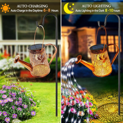 Solar Watering can with Lights, Unique Gifts for Mom Grandma Women Birthday, Waterproof Gardening Gifts Watering Can with Cascading Lights Outdoor Decor for Garden Patio Yard Pathway Backyard