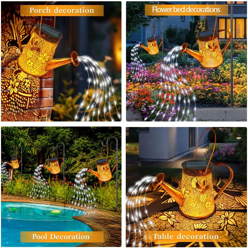 Solar Watering can with Lights, Unique Gifts for Mom Grandma Women Birthday, Waterproof Gardening Gifts Watering Can with Cascading Lights Outdoor Decor for Garden Patio Yard Pathway Backyard
