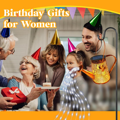 Solar Watering can with Lights, Unique Gifts for Mom Grandma Women Birthday, Waterproof Gardening Gifts Watering Can with Cascading Lights Outdoor Decor for Garden Patio Yard Pathway Backyard