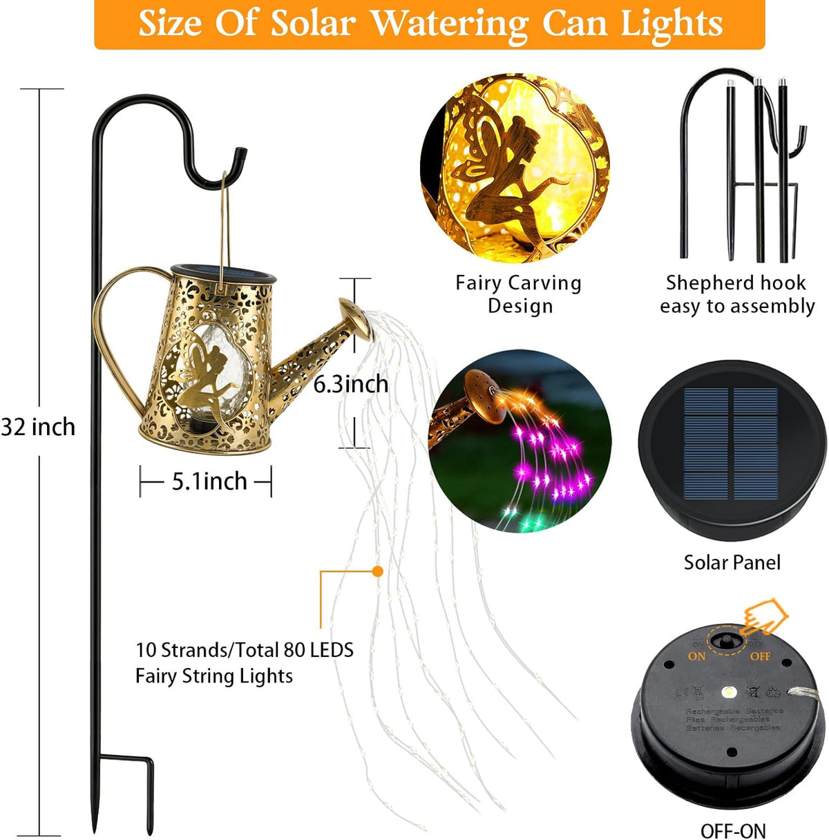 Solar Watering can with Lights, Unique Gifts for Mom Grandma Women Birthday, Waterproof Gardening Gifts Watering Can with Cascading Lights Outdoor Decor for Garden Patio Yard Pathway Backyard