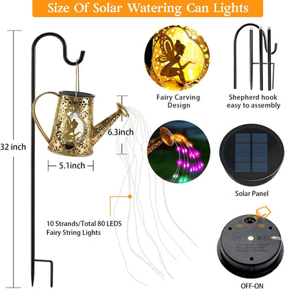Solar Watering can with Lights, Unique Gifts for Mom Grandma Women Birthday, Waterproof Gardening Gifts Watering Can with Cascading Lights Outdoor Decor for Garden Patio Yard Pathway Backyard