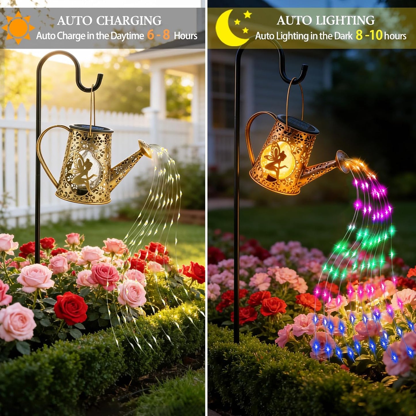 Solar Watering can with Lights, Unique Gifts for Mom Grandma Women Birthday, Waterproof Gardening Gifts Watering Can with Cascading Lights Outdoor Decor for Garden Patio Yard Pathway Backyard