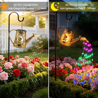 Solar Watering can with Lights, Unique Gifts for Mom Grandma Women Birthday, Waterproof Gardening Gifts Watering Can with Cascading Lights Outdoor Decor for Garden Patio Yard Pathway Backyard