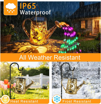 Solar Watering can with Lights, Unique Gifts for Mom Grandma Women Birthday, Waterproof Gardening Gifts Watering Can with Cascading Lights Outdoor Decor for Garden Patio Yard Pathway Backyard