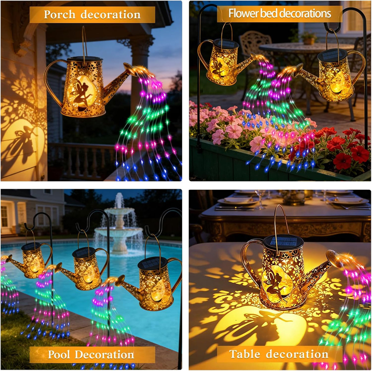 Solar Watering can with Lights, Unique Gifts for Mom Grandma Women Birthday, Waterproof Gardening Gifts Watering Can with Cascading Lights Outdoor Decor for Garden Patio Yard Pathway Backyard