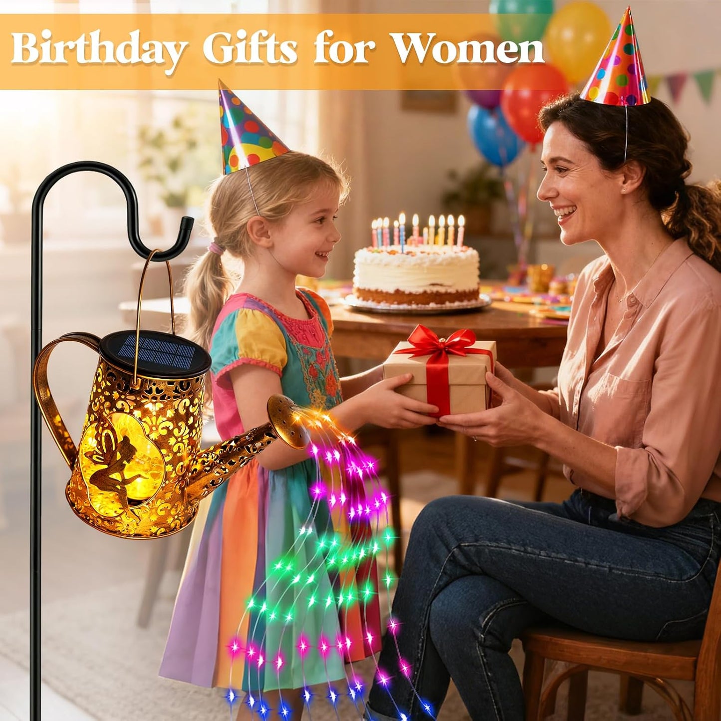 Solar Watering can with Lights, Unique Gifts for Mom Grandma Women Birthday, Waterproof Gardening Gifts Watering Can with Cascading Lights Outdoor Decor for Garden Patio Yard Pathway Backyard