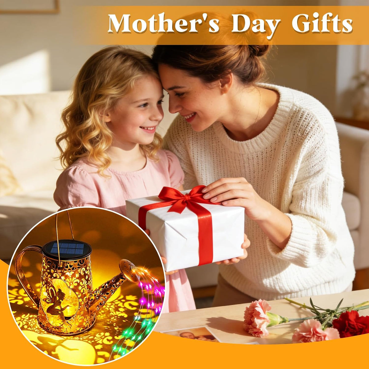Solar Watering can with Lights, Unique Gifts for Mom Grandma Women Birthday, Waterproof Gardening Gifts Watering Can with Cascading Lights Outdoor Decor for Garden Patio Yard Pathway Backyard