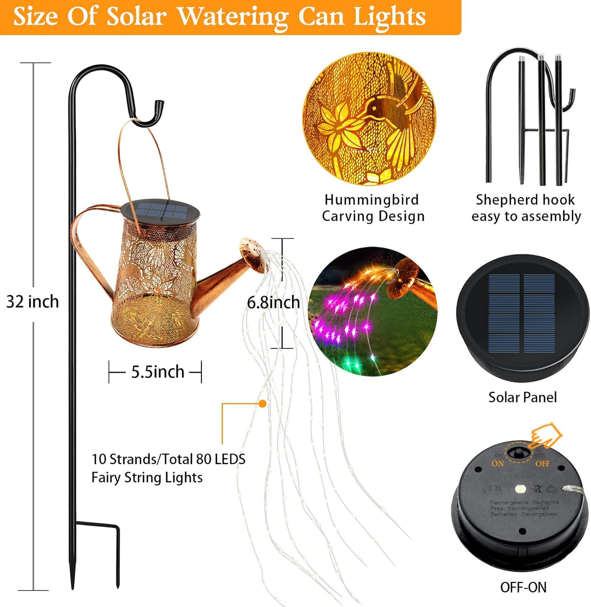 Solar Watering can with Lights, Unique Gifts for Mom Grandma Women Birthday, Waterproof Gardening Gifts Watering Can with Cascading Lights Outdoor Decor for Garden Patio Yard Pathway Backyard