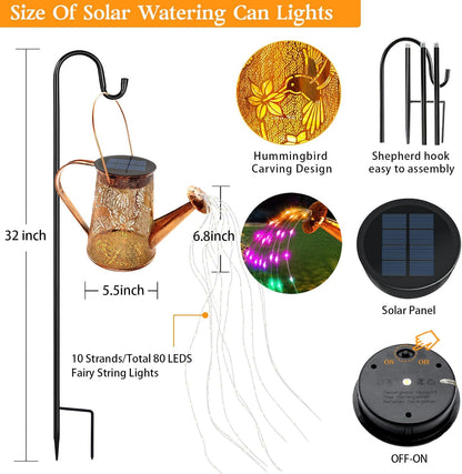 Solar Watering can with Lights, Unique Gifts for Mom Grandma Women Birthday, Waterproof Gardening Gifts Watering Can with Cascading Lights Outdoor Decor for Garden Patio Yard Pathway Backyard