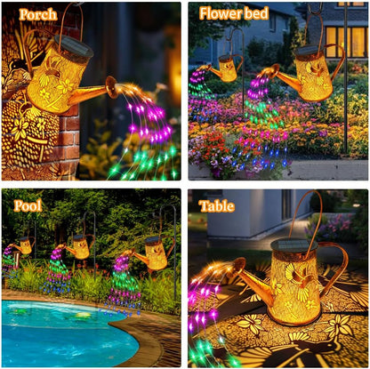 Solar Watering can with Lights, Unique Gifts for Mom Grandma Women Birthday, Waterproof Gardening Gifts Watering Can with Cascading Lights Outdoor Decor for Garden Patio Yard Pathway Backyard