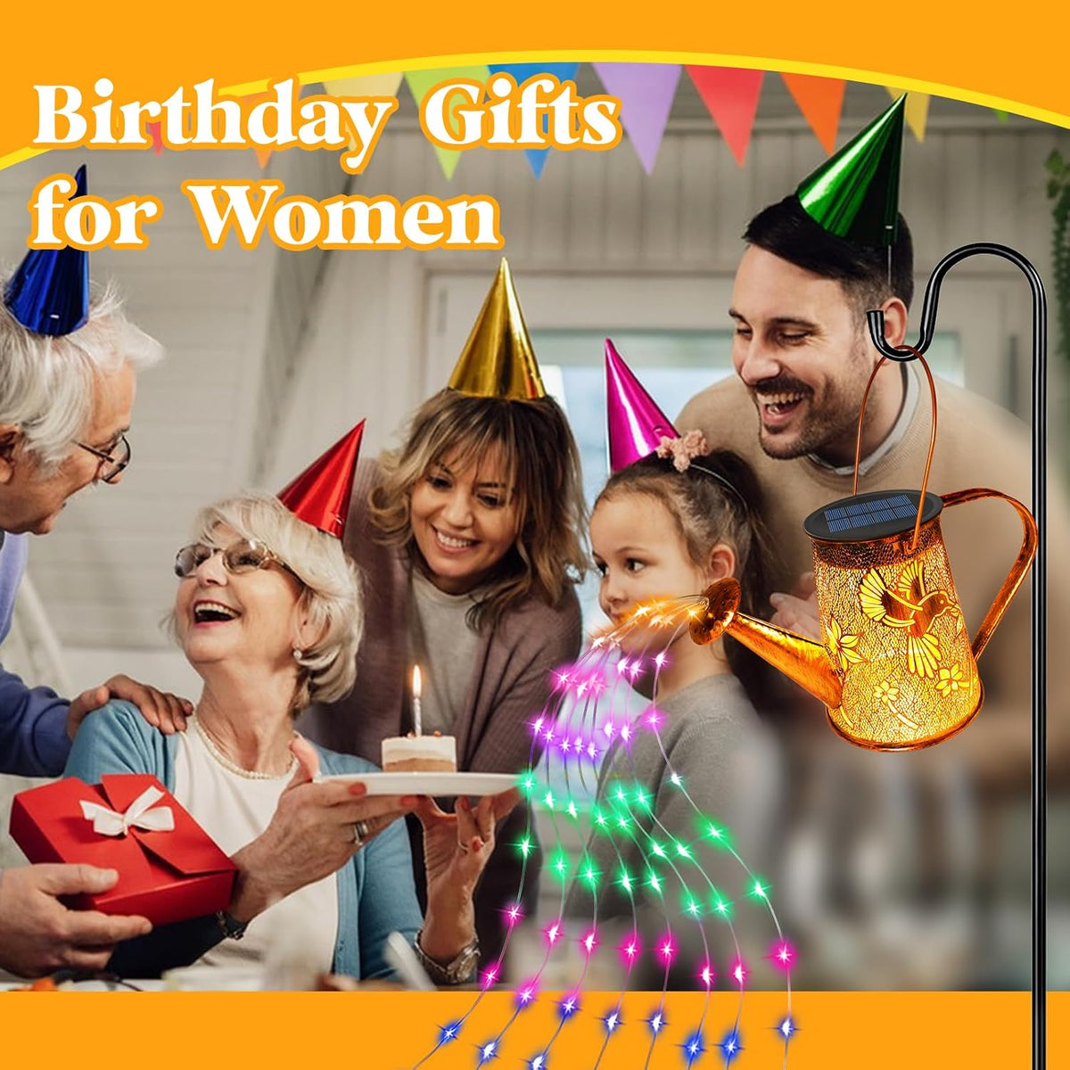 Solar Watering can with Lights, Unique Gifts for Mom Grandma Women Birthday, Waterproof Gardening Gifts Watering Can with Cascading Lights Outdoor Decor for Garden Patio Yard Pathway Backyard