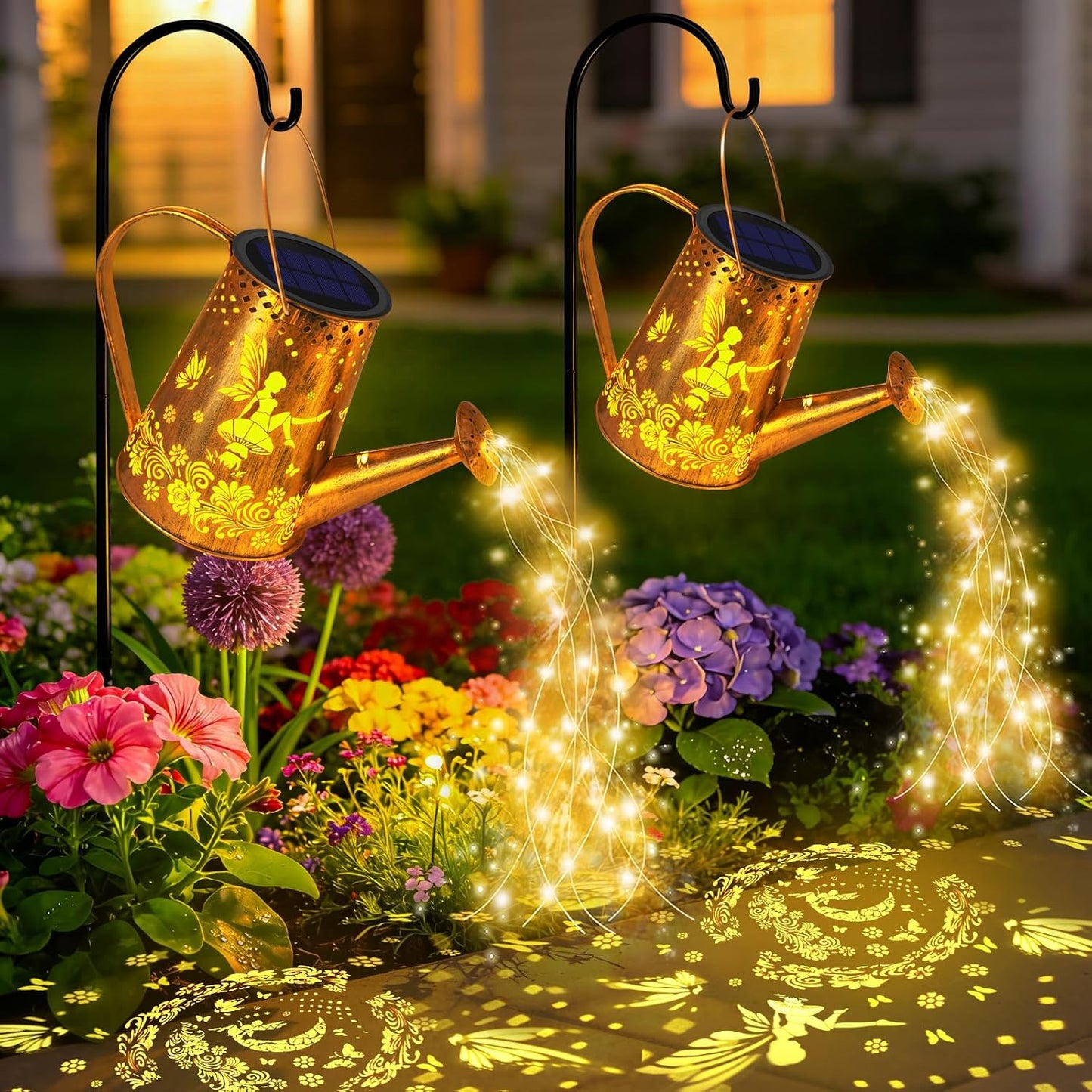 Solar Watering can with Lights, Unique Gifts for Mom Grandma Women Birthday, Waterproof Gardening Gifts Watering Can with Cascading Lights Outdoor Decor for Garden Patio Yard Pathway Backyard