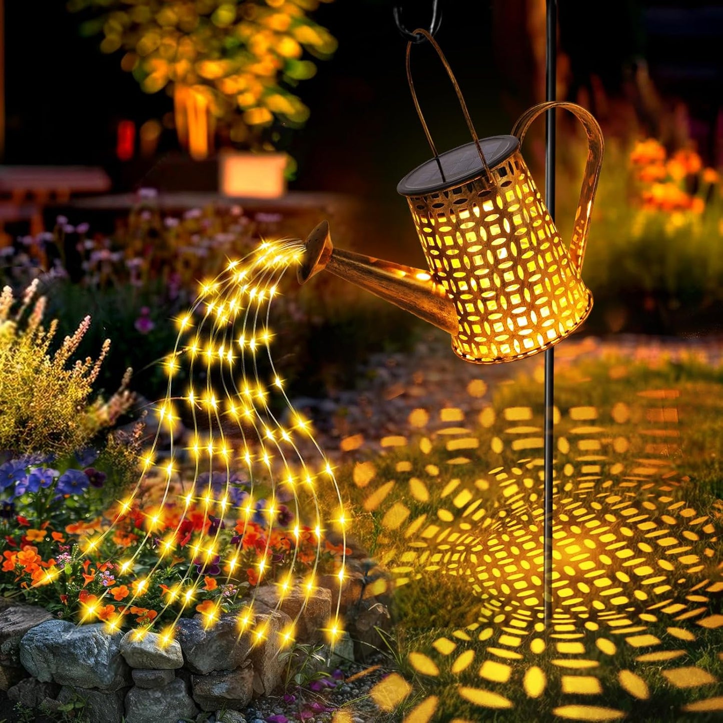 Solar Watering can with Lights, Unique Gifts for Mom Grandma Women Birthday, Waterproof Gardening Gifts Watering Can with Cascading Lights Outdoor Decor for Garden Patio Yard Pathway Backyard