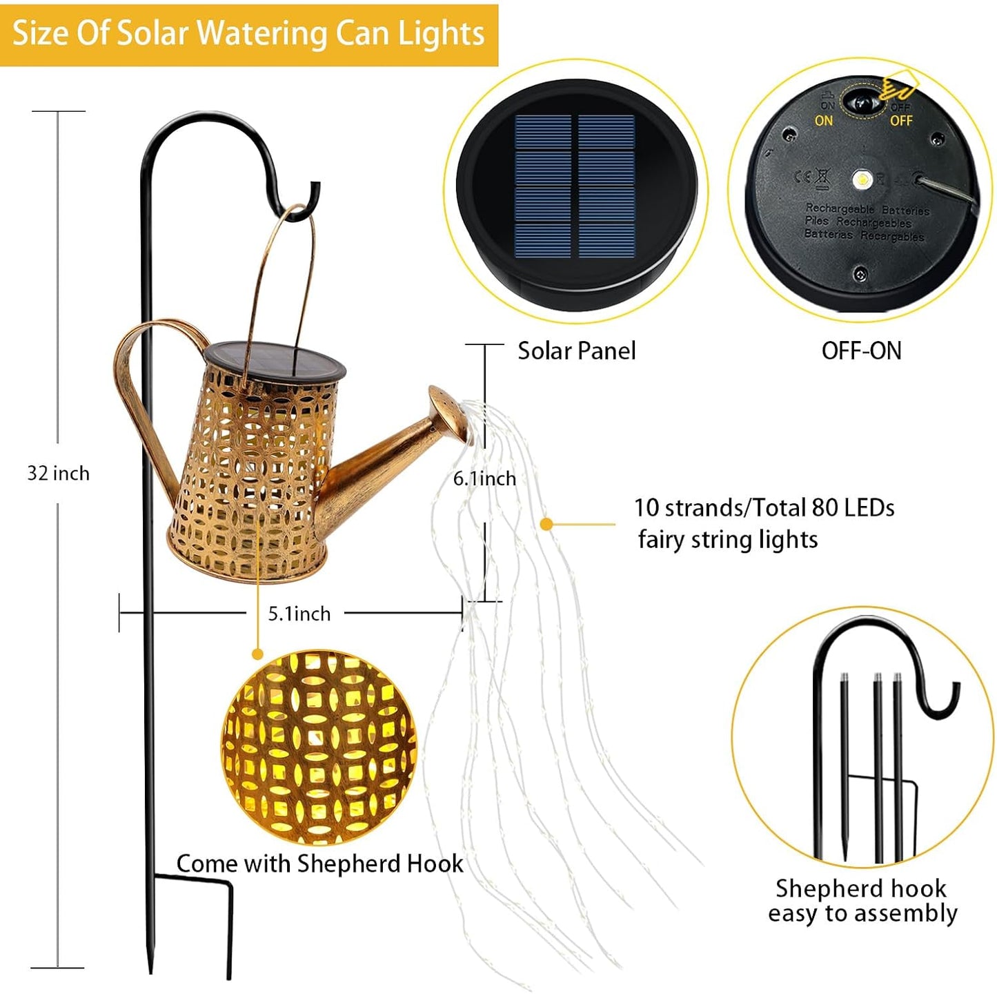 Solar Watering can with Lights, Unique Gifts for Mom Grandma Women Birthday, Waterproof Gardening Gifts Watering Can with Cascading Lights Outdoor Decor for Garden Patio Yard Pathway Backyard