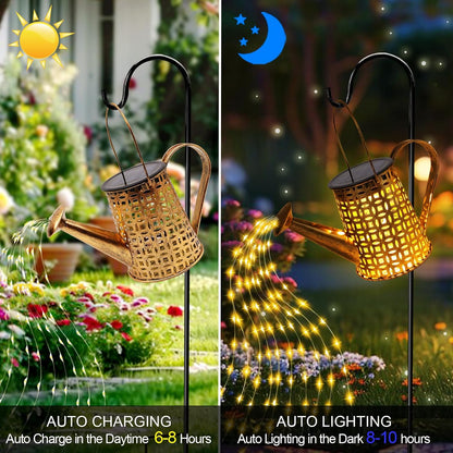 Solar Watering can with Lights, Unique Gifts for Mom Grandma Women Birthday, Waterproof Gardening Gifts Watering Can with Cascading Lights Outdoor Decor for Garden Patio Yard Pathway Backyard