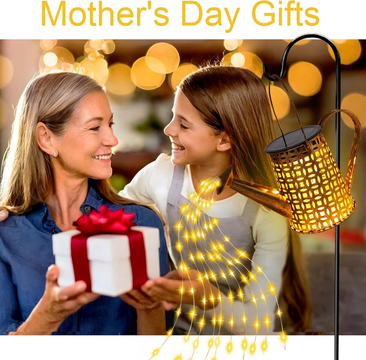 Solar Watering can with Lights, Unique Gifts for Mom Grandma Women Birthday, Waterproof Gardening Gifts Watering Can with Cascading Lights Outdoor Decor for Garden Patio Yard Pathway Backyard