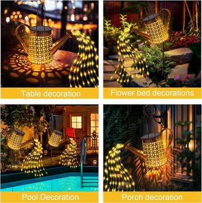 Solar Watering can with Lights, Unique Gifts for Mom Grandma Women Birthday, Waterproof Gardening Gifts Watering Can with Cascading Lights Outdoor Decor for Garden Patio Yard Pathway Backyard