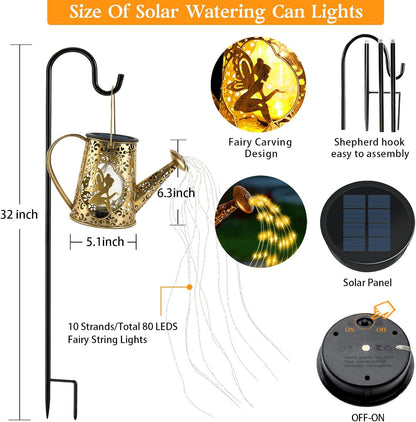 Solar Watering can with Lights, Unique Gifts for Mom Grandma Women Birthday, Waterproof Gardening Gifts Watering Can with Cascading Lights Outdoor Decor for Garden Patio Yard Pathway Backyard