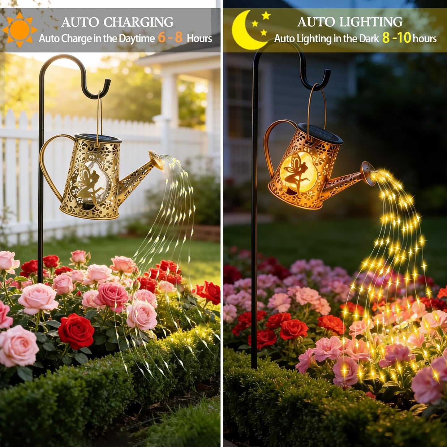 Solar Watering can with Lights, Unique Gifts for Mom Grandma Women Birthday, Waterproof Gardening Gifts Watering Can with Cascading Lights Outdoor Decor for Garden Patio Yard Pathway Backyard