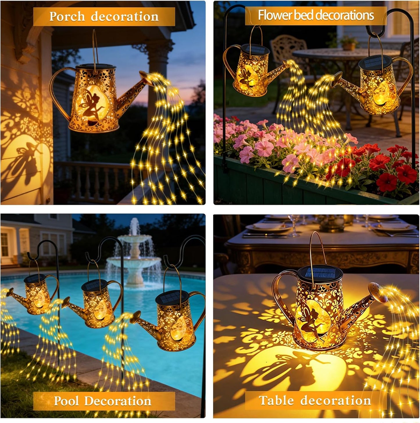 Solar Watering can with Lights, Unique Gifts for Mom Grandma Women Birthday, Waterproof Gardening Gifts Watering Can with Cascading Lights Outdoor Decor for Garden Patio Yard Pathway Backyard